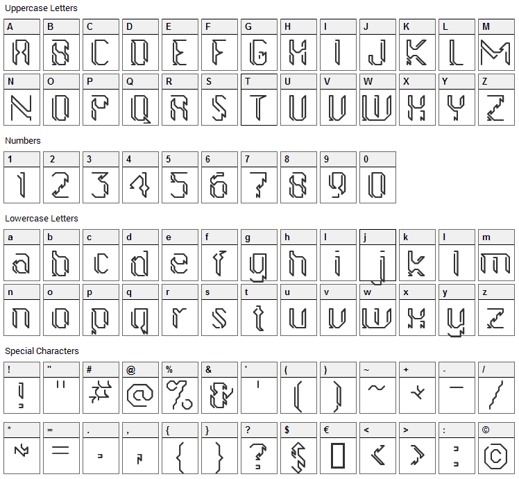 GollanBill Font Character Map