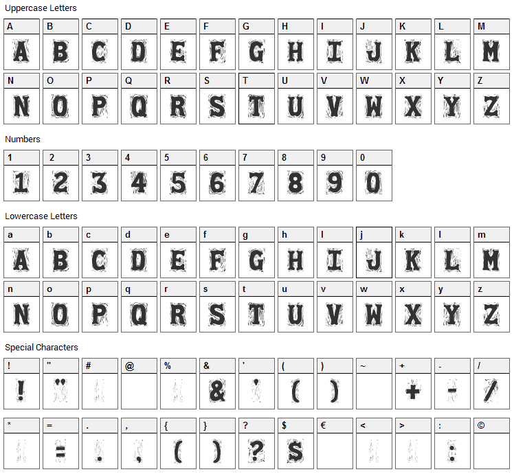Gommogravure Font Character Map