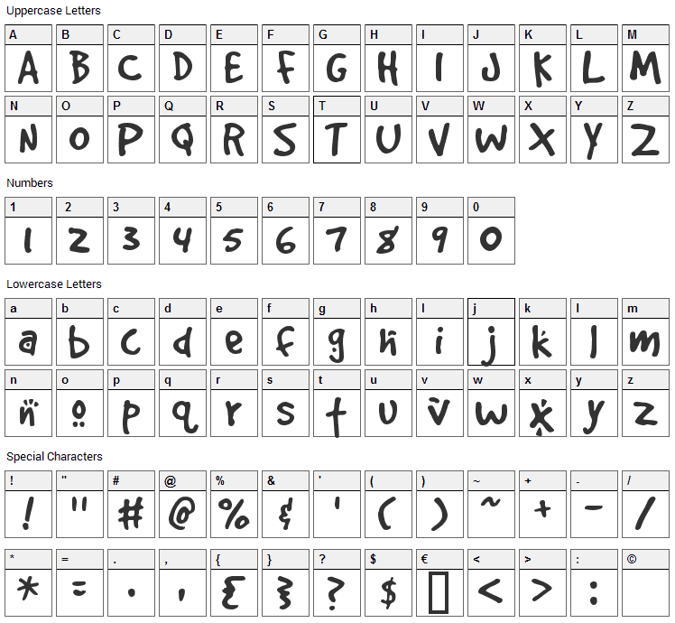 Good Dog Font Character Map