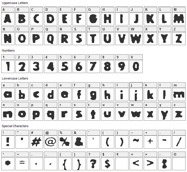 Goola Font Character Map