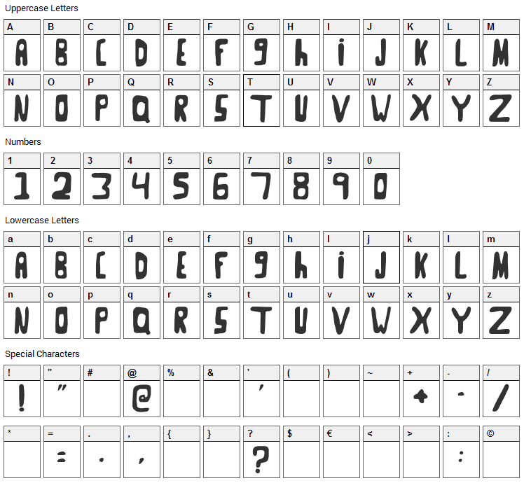 Goose Neck Font Character Map