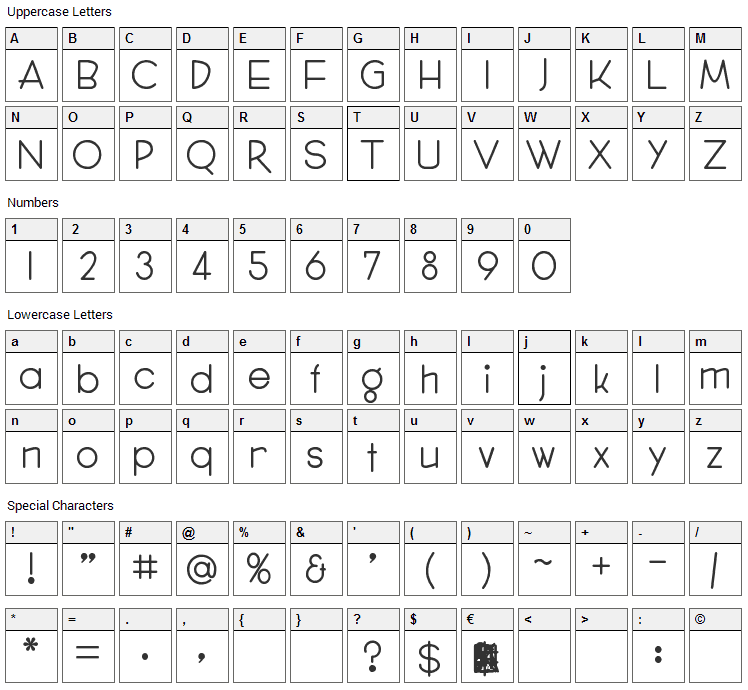 Gordon Heights Font Character Map