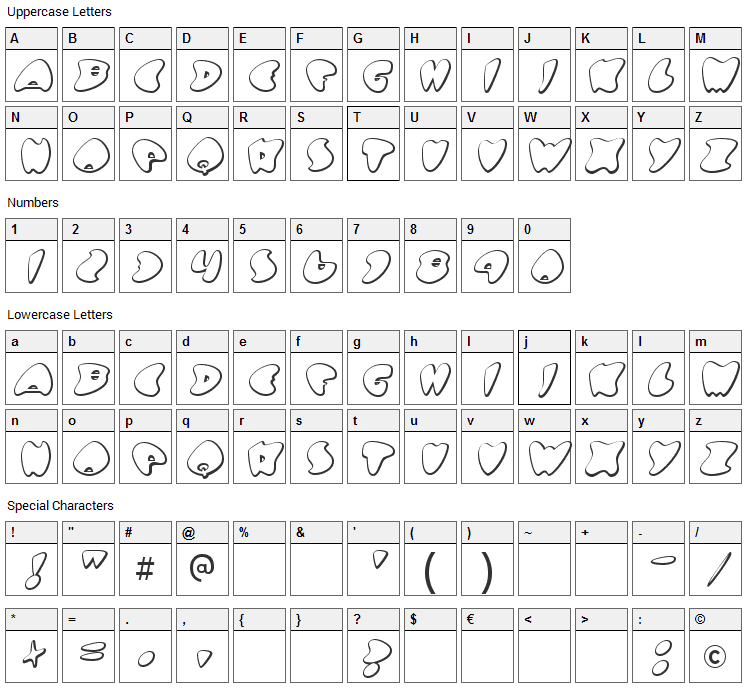 Got no heart Font Character Map