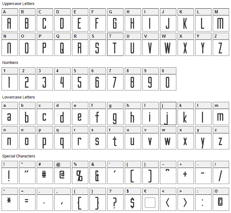 Gotham Nights Font Character Map