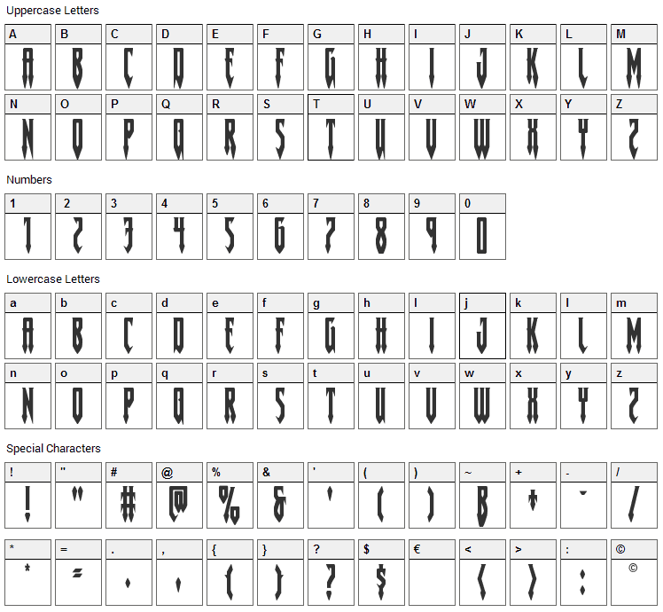 Gotharctica Font Character Map