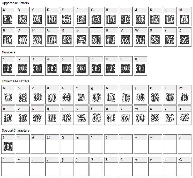 Gothic Leaf Font Character Map