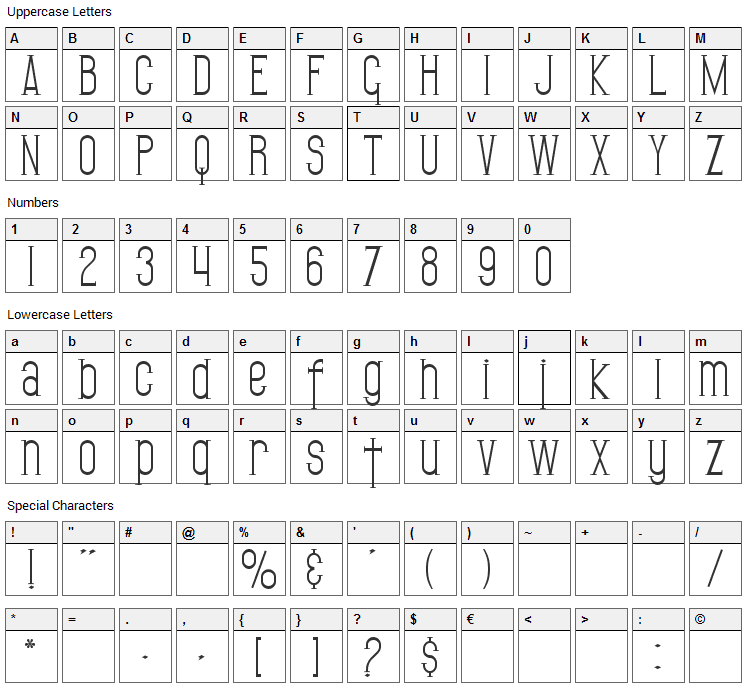 Gothican Font Character Map