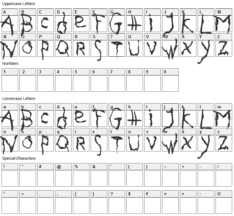 Gothika Font Character Map