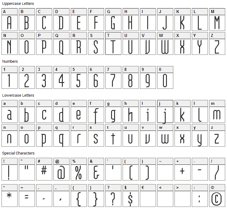 Gothikka Font Character Map