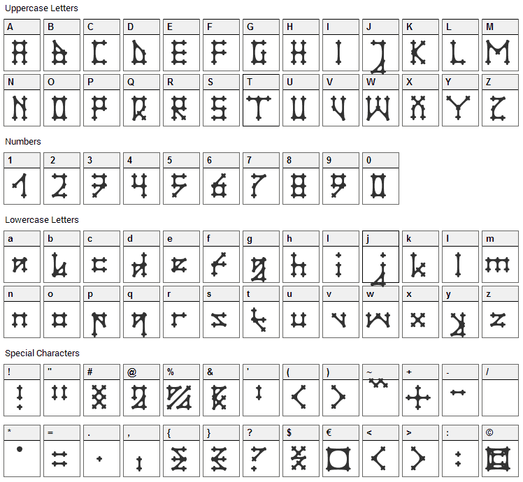 Gotika Font Character Map