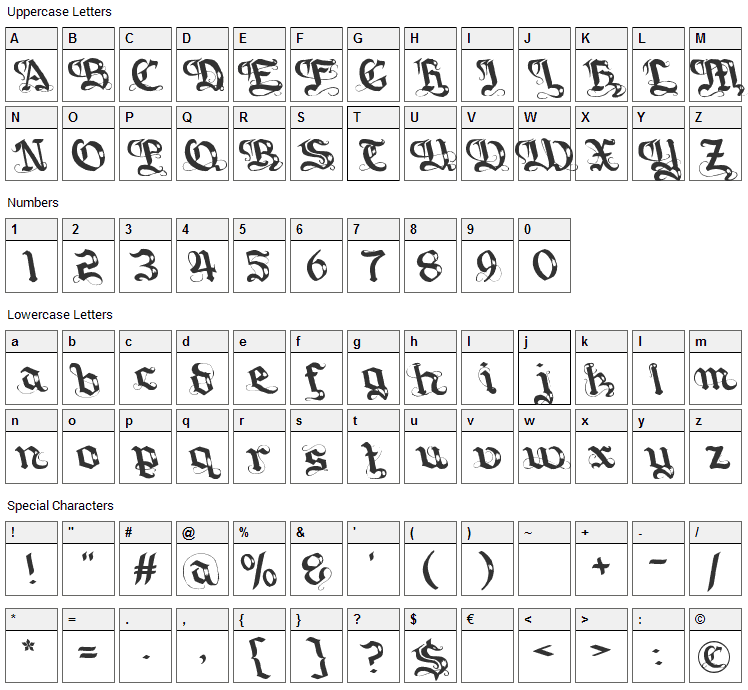 Gotique Font Character Map