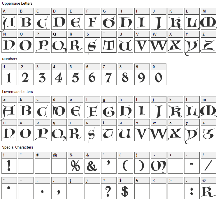 Gotische Majuskel Font Character Map