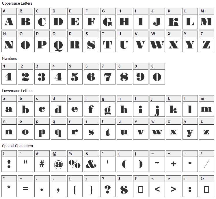 Gourmandise Font Character Map
