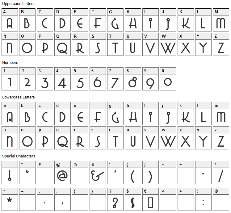 Grado Gradoo Font Character Map