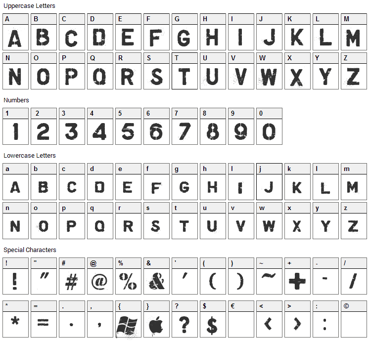 Graffiare Font Character Map