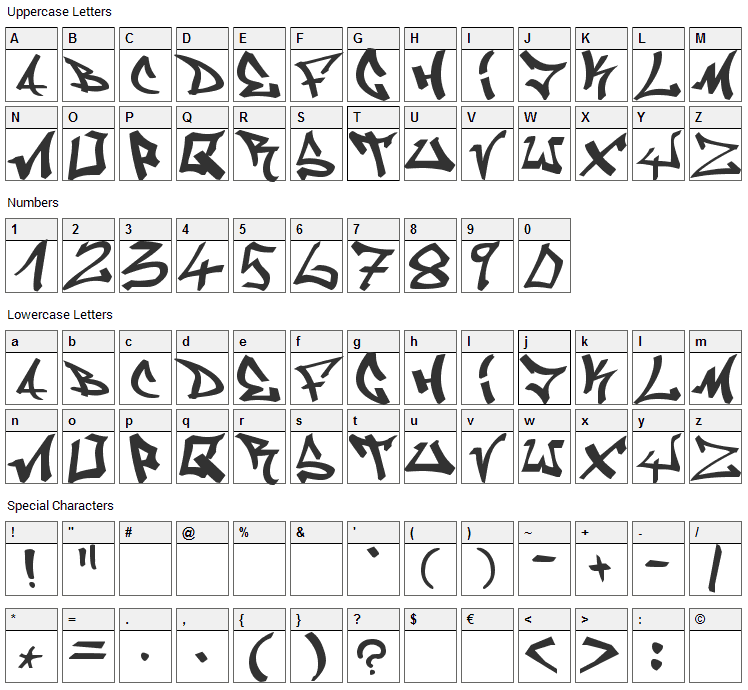 Graffiti Font Character Map