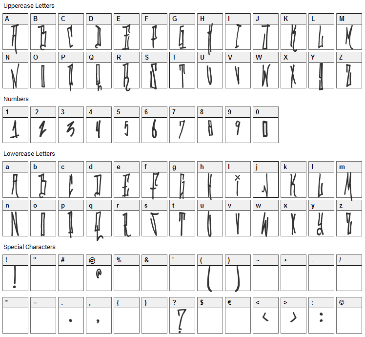 Grafitik Riot Font Character Map