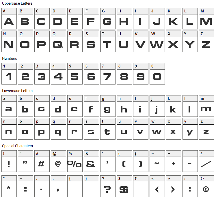 Grammara Font Character Map