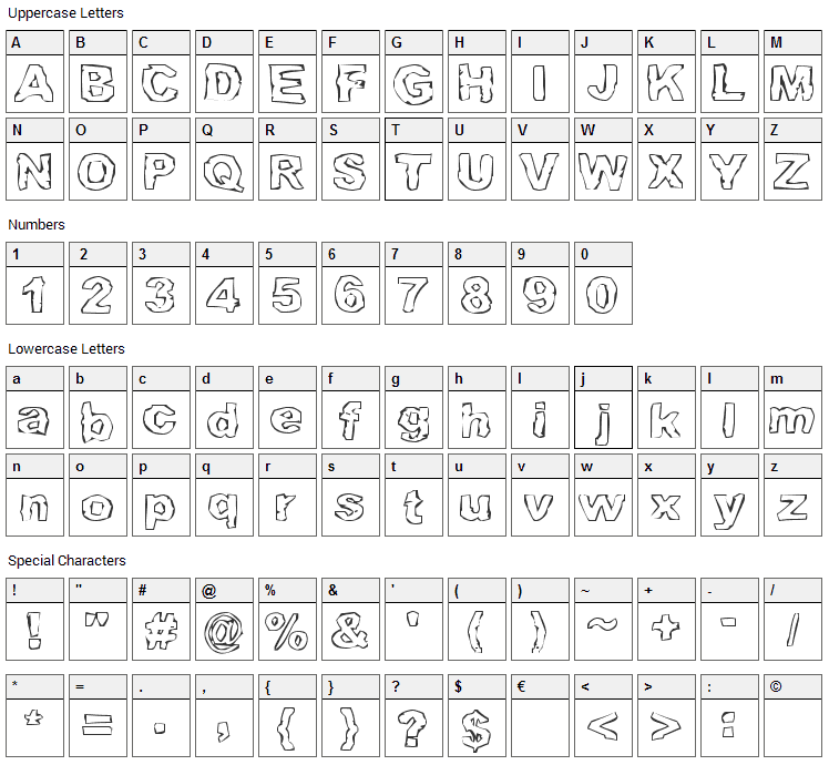 Grampslung Font Character Map