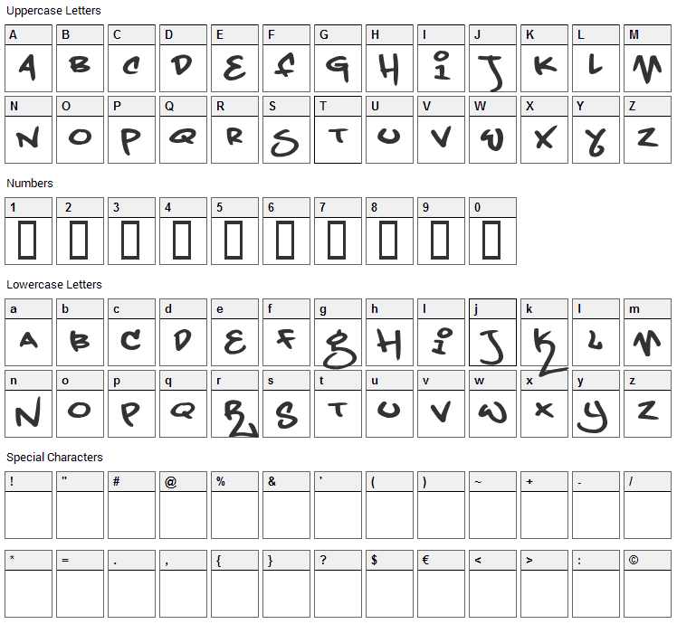 Grand Stylus Font Character Map