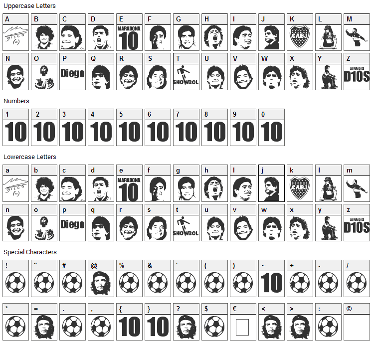 Grande Maradona Font Character Map