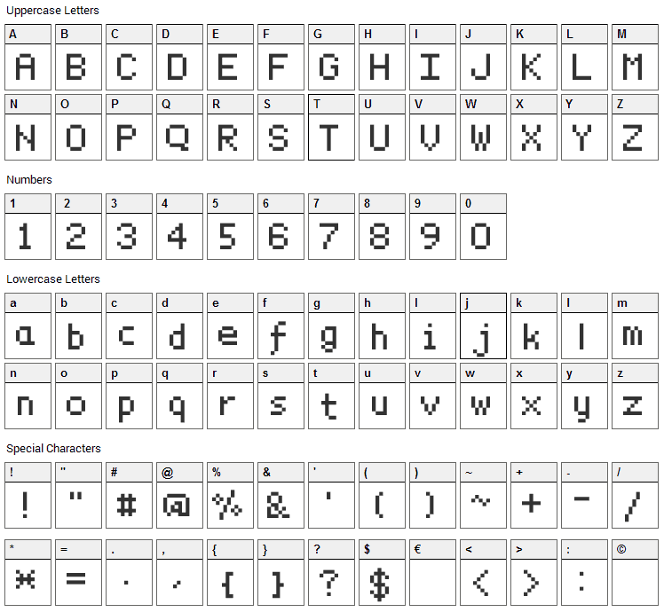 GraphicPixel Font Character Map