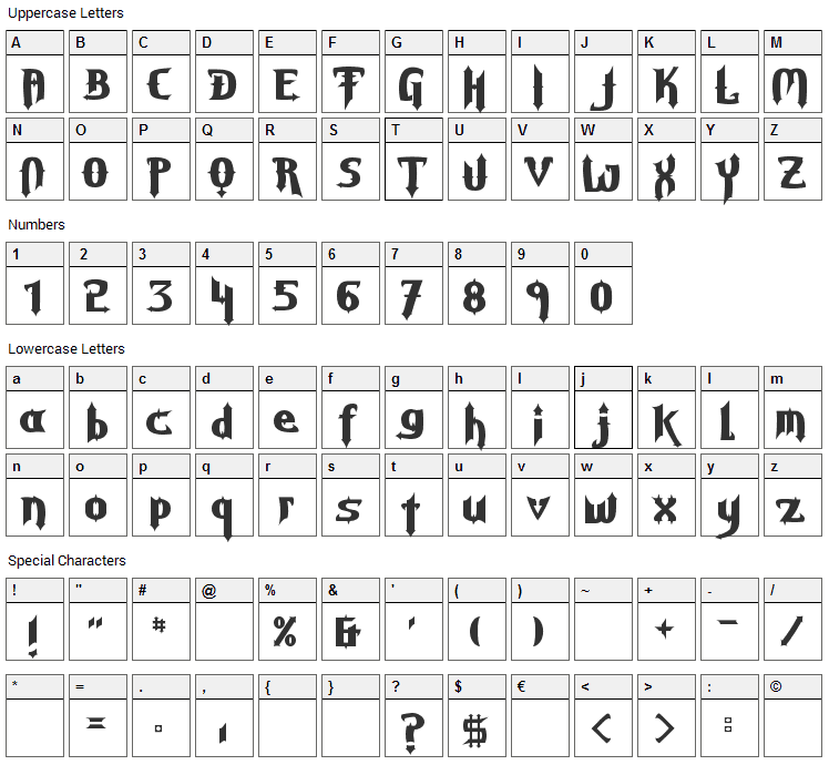 Grave Digger Font Character Map