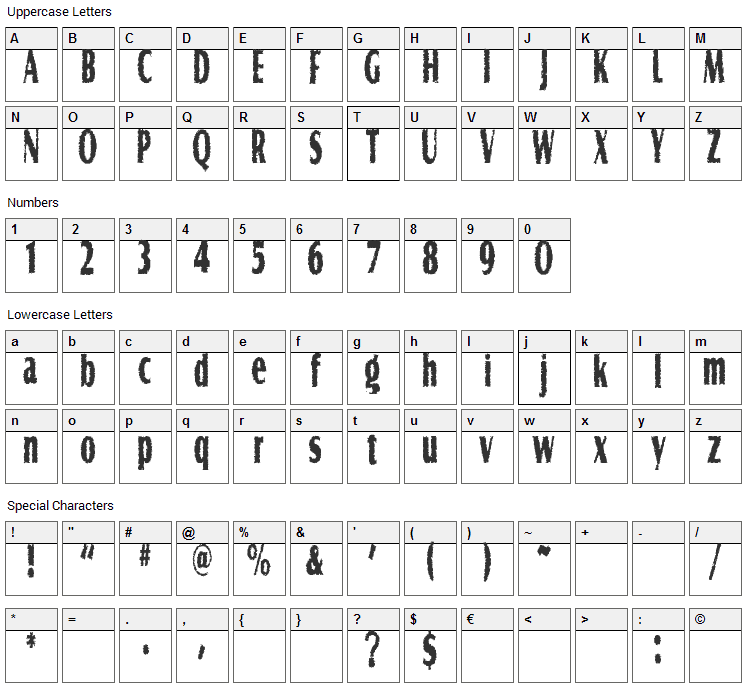 Graveyard Shift Font Character Map