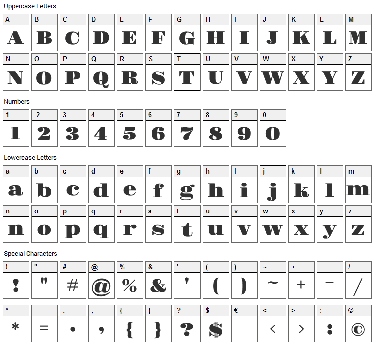 Gravitas One Font Character Map