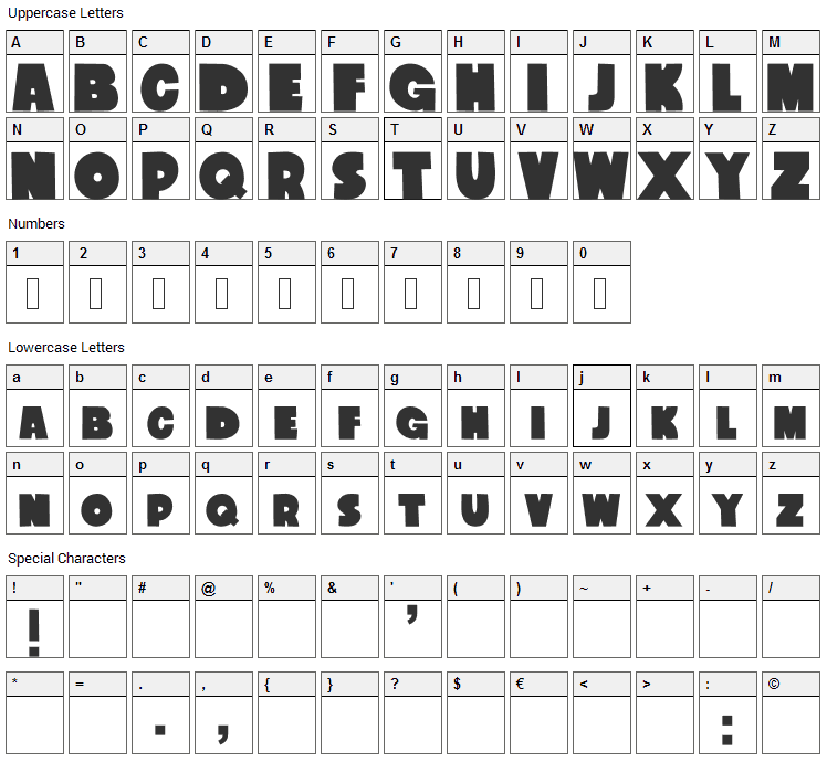 Gravity Falls Font Character Map