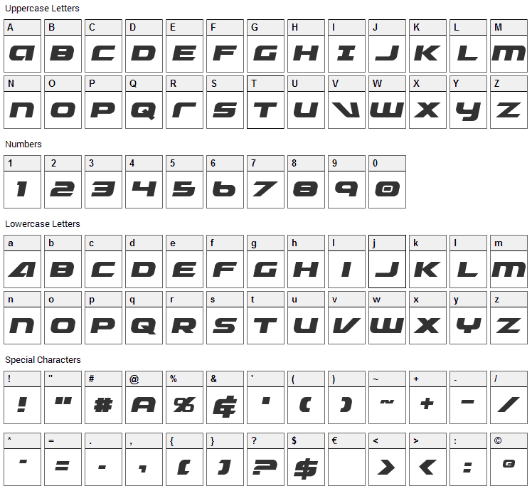 Graymalkin Font Character Map