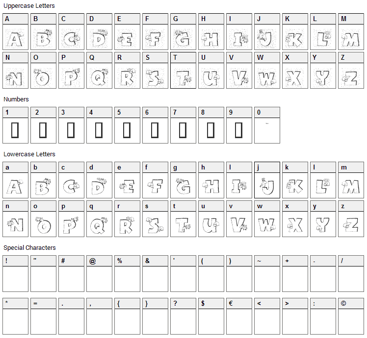 Grazing on grass Font Character Map