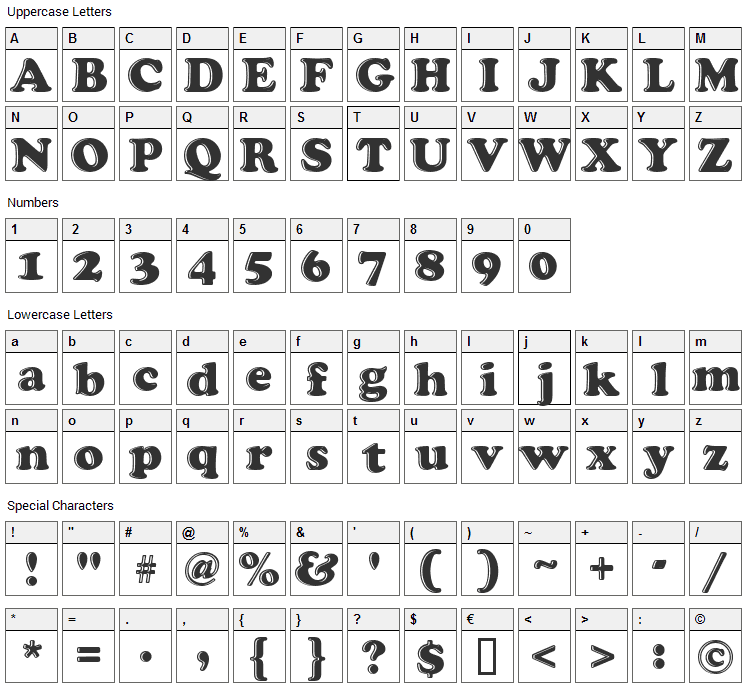 Grease Font Character Map