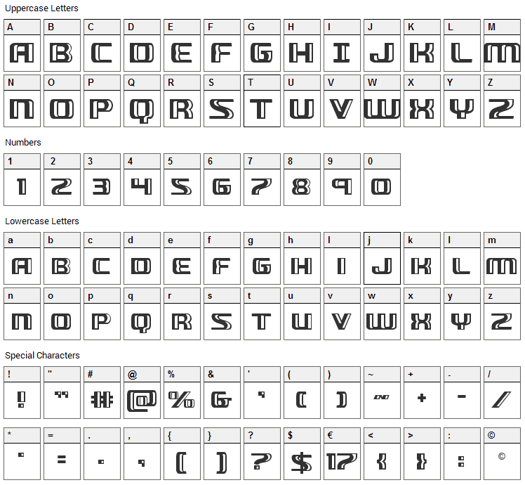 Grease Gun Font Character Map