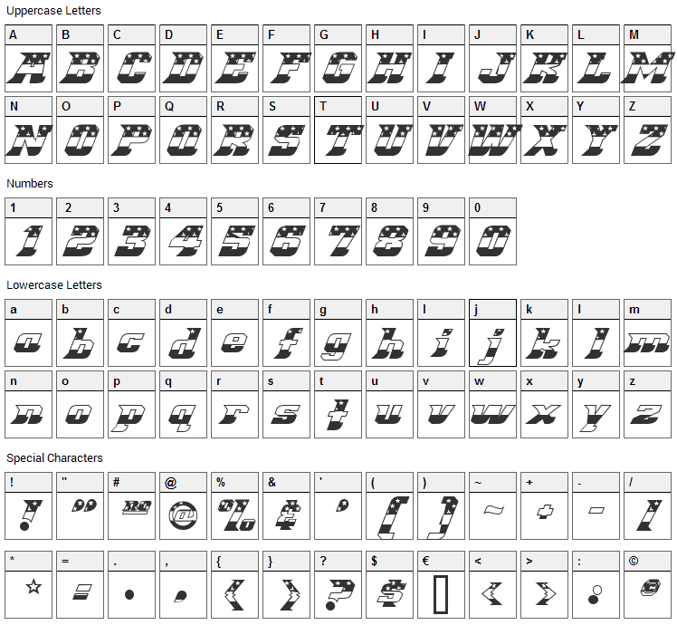 Great American League Double Font Character Map