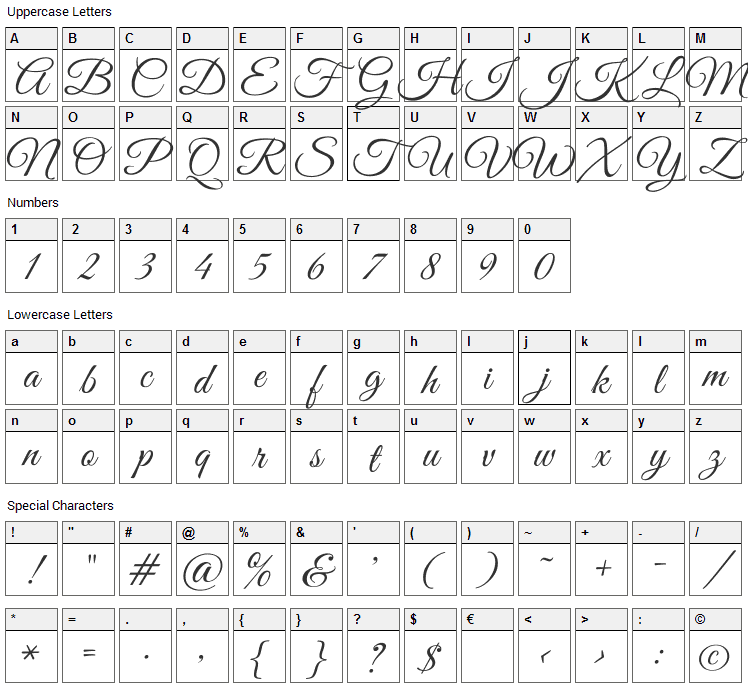 Great Vibes Font Character Map