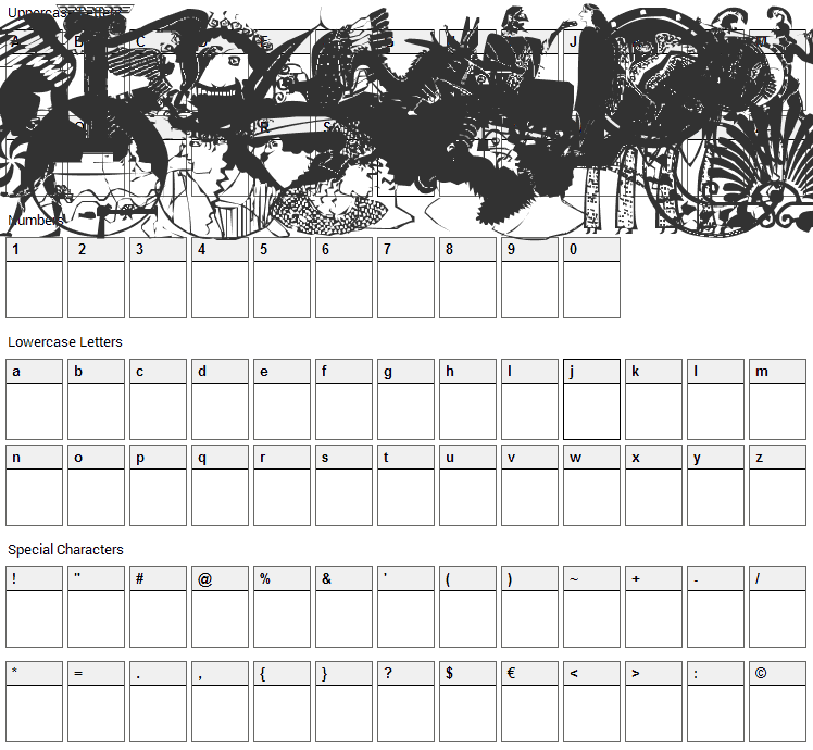 Greek 1 Font Character Map