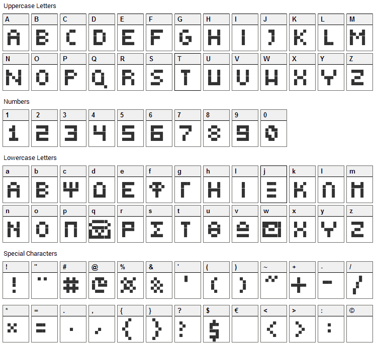 Greek Bear Tiny E Font Character Map