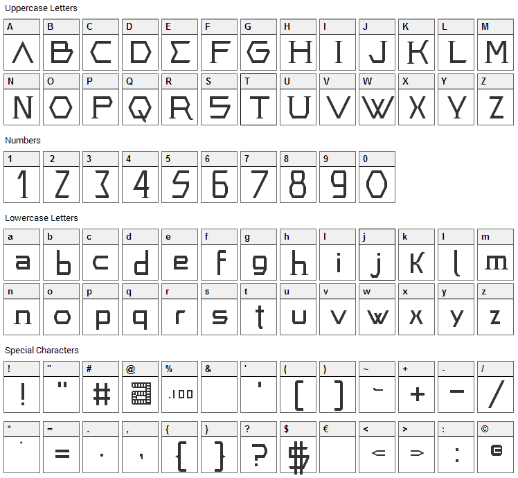 Greek Font Character Map