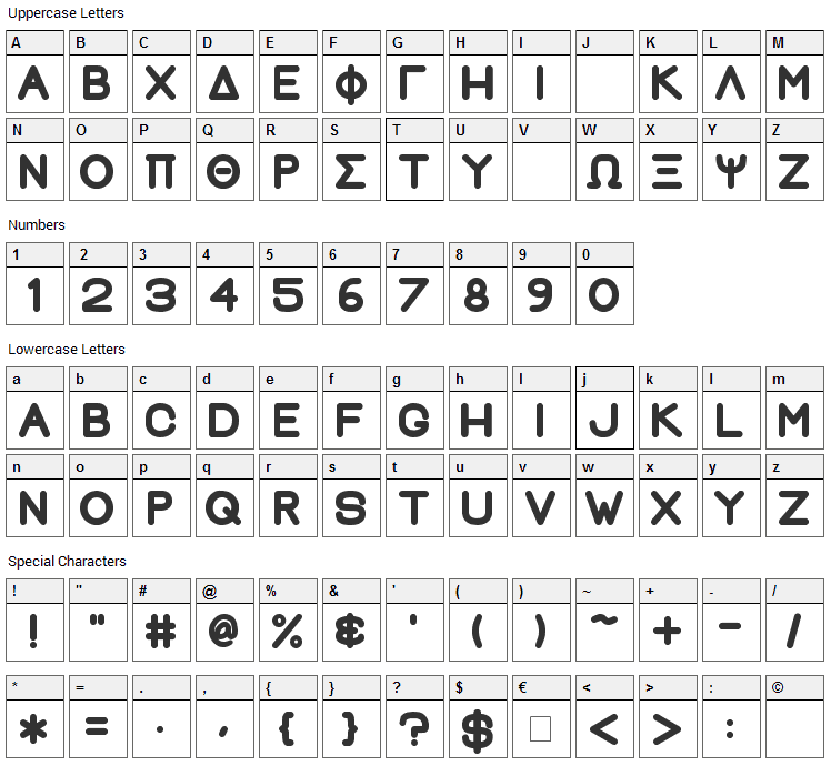 Greek House Fat Font Character Map