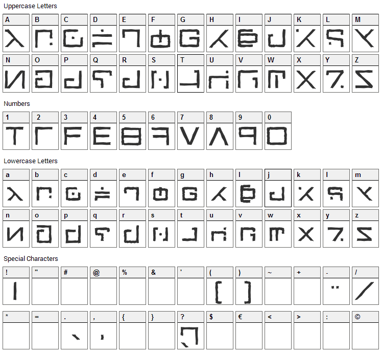 Green Martian Font Character Map