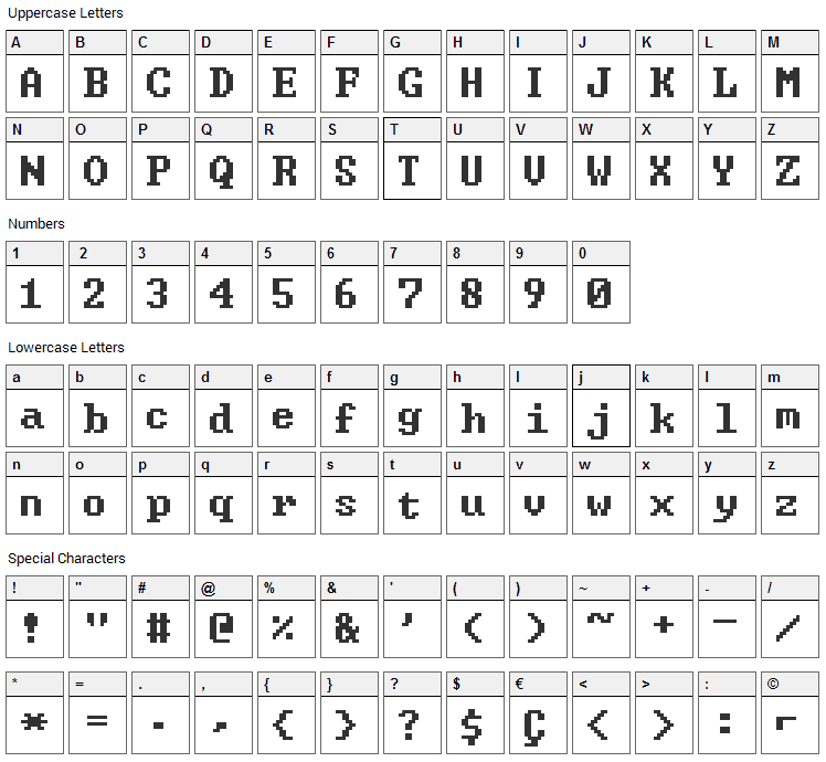 Green Screen Font Character Map