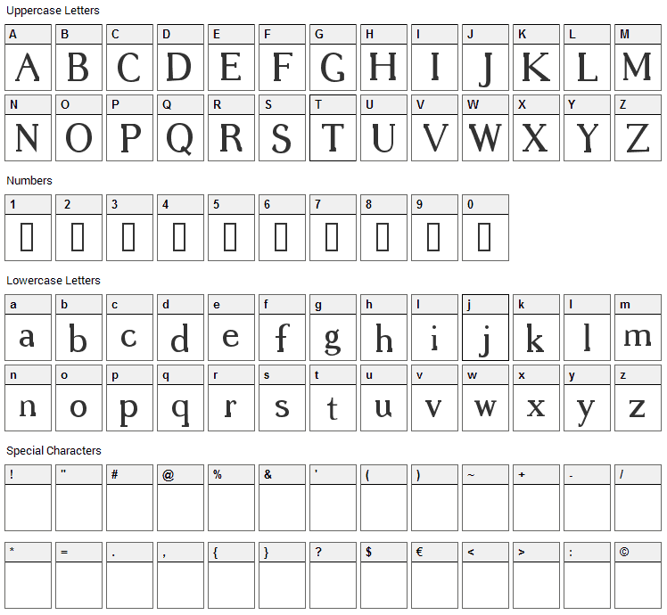 Gregoire Font Character Map