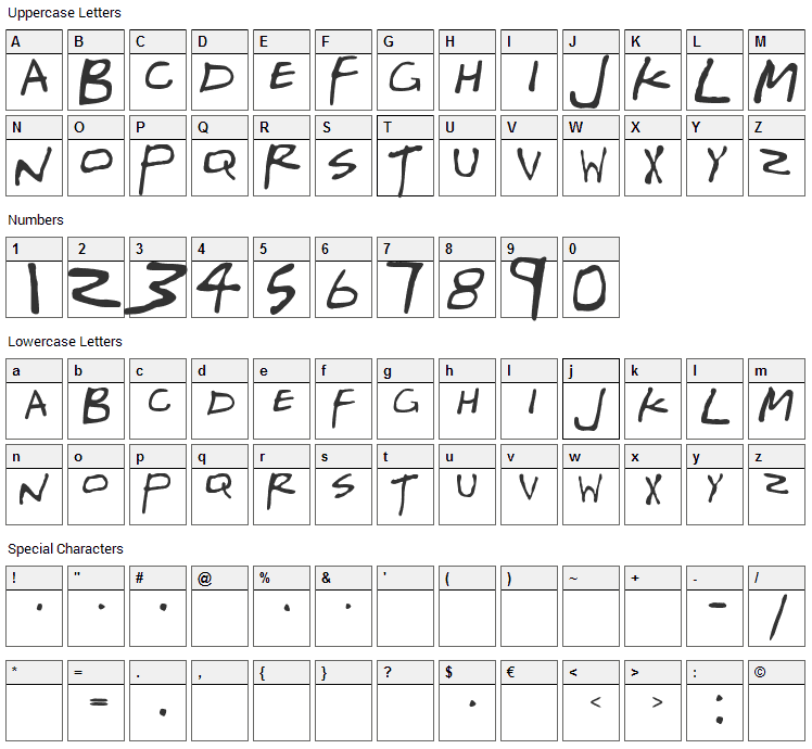 Gregor Millers Friends Font Character Map