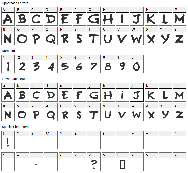 Gremlins Font Character Map