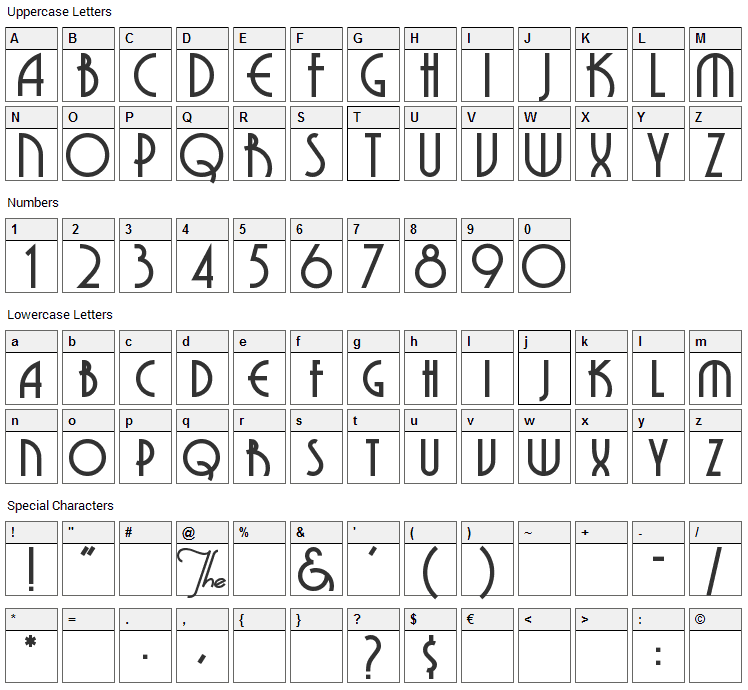 Grenadier Font Character Map