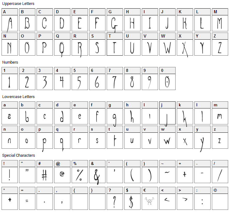 Grey Magus Font Character Map