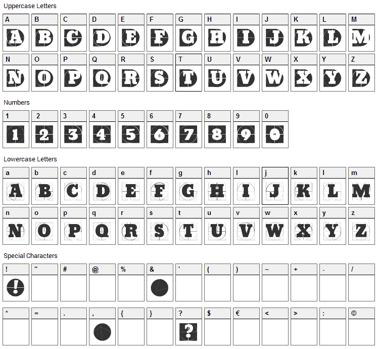 Grid Concrete Font Character Map