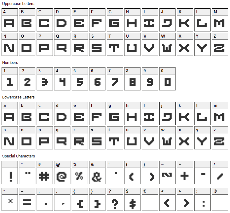 Gridilatia Font Character Map