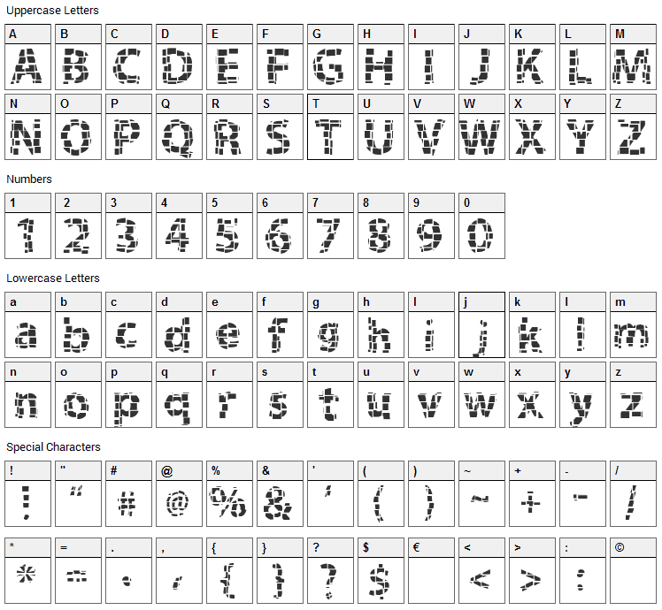 Gridshift Font Character Map